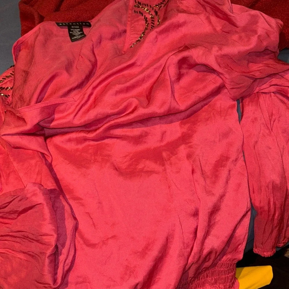 Attention beaded balloon long sleeve Rayon V neck blouse Sz L - Picture 4 of 14